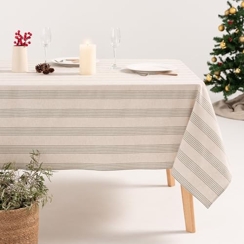 GAMUSI Weihnachts-Tischdecke, gestreift, Leinen, rechteckig, Baumwollstoff, 140 x 300 cm, Grün