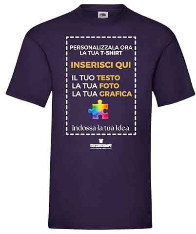 Settantallora T-Shirt Personalizzabile Uomo Fronte Retro | Maglietta Personalizzata con Stampa Foto, Logo, Testo | Maglia Custom a Maniche Corte in Cotone | Idea Regalo Originale (L, Viola)