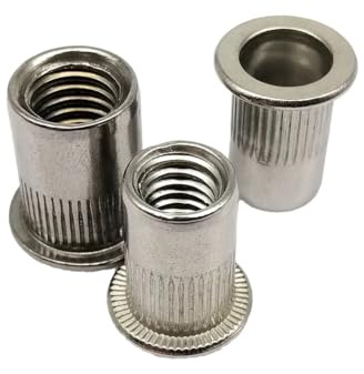 Écrous à riveter, Écrous à riveter tête plate for le travail du bois, en acier au carbone et inoxydable, plusieurs tailles, 65 pièces(304 stainless steel,10pcs 8-32)