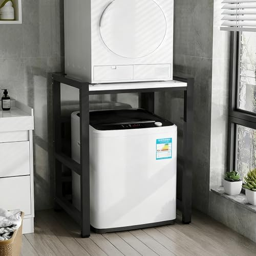 Meuble Machine à Laver et Seche Linge, Superposition Lave Linge Seche Linge, 3 Hauteurs Réglables, pour Buanderie Salon Salle De Bain Cuisine Balcon(Flip Model - Black a)