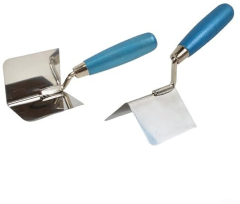 Strumento angolare per cartongesso con doppia spatola interna ed esterna in acciaio inox per un'applicazione efficiente di intonaco e fango sugli angoli