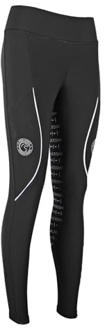 AK Nova AKRS-6071 - Leggings da equitazione, traspiranti, leggeri, a vita alta, con impugnatura in silicone e due tasche laterali, Nero/argento, S