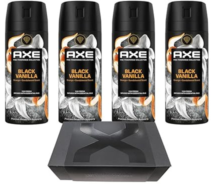 Axe Fine Fragrance Collection Premium Bodyspray Black Vanilla Deo ohne Aluminium 4x 150ml im Geschenk-Set