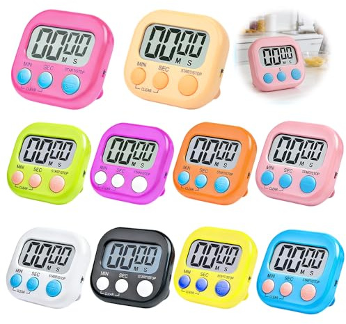 ZMCVOE Küchentimer Magnetisch, 10 Stück Digitaler Timer mit LCD Display, Eieruhr Digital mit Klappbarem Ständer, Kurzzeitwecker Digital, Digitaler Küchentimer für Kochen Büro Klassenzimmer Sport