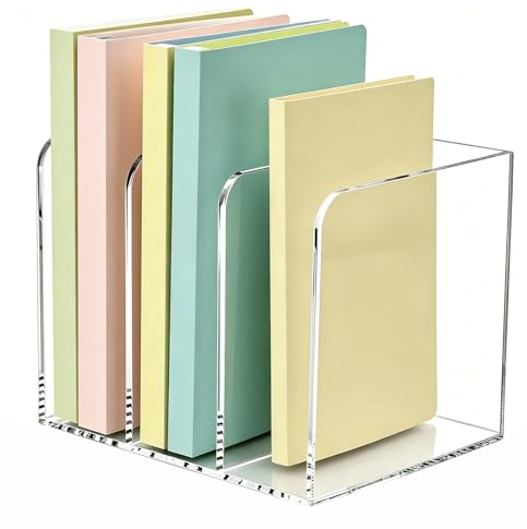 Akryllidsamlarefack, transparent partitionstativ och bokställ för kontorsorganisation och förvaring, dokument, böcker, tabletter, brev – Halkfritt organizer (3 fack)