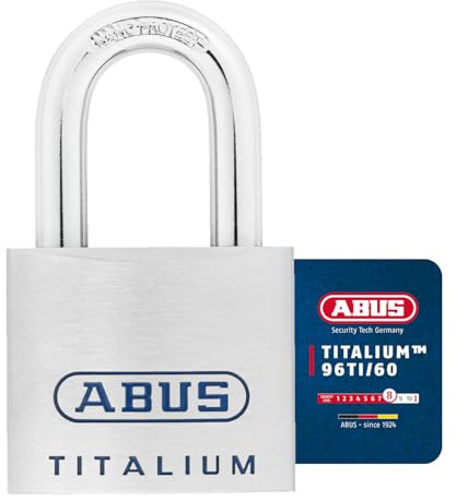 ABUS Titalium Vorhängeschloss 96TI/60 gl.-7566 - gleichschließend - leichter aber massiver Schlosskörper - Kellerschloss mit Wendeschlüssel - ABUS-Sicherheitslevel 8 - Silber