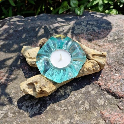 Budawi® Teakholzwurzel Deko Wurzel mit Glas für Windlicht Teelicht Einzelstück Teelichthalter Holz