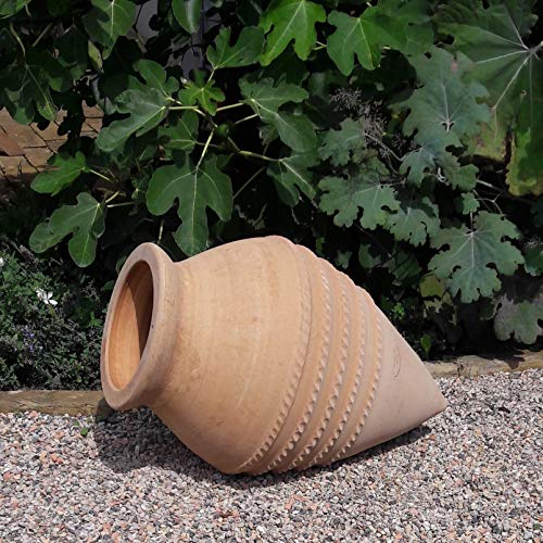 Kreta-Keramik handgefertigte, liegende Terracotta Pflanzamphore, Spitzamphore frostfest 60 cm mediterrane Deko Garten Teich Terrasse, Vitex2