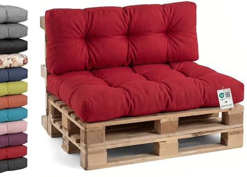 Gutekissen® Palettenkissen, Gartensofakissen, Gesteppte Kissen gefüllt mit granuliertem Poulirette-Schaum, viele Farben und Größen PPI (Set (Sitzkissen 120x80 +Rückenlehne 120x40), Rot)