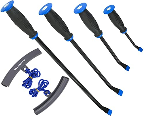 HASKYY Reifenmontierhebel Felgenkantenschutz Set 8tlg 200mm 300mm 450mm 600mm Profi Montiereisen mit Felgenschutz | Reifenmontage Werkzeug-Set für Auto & Motorrad