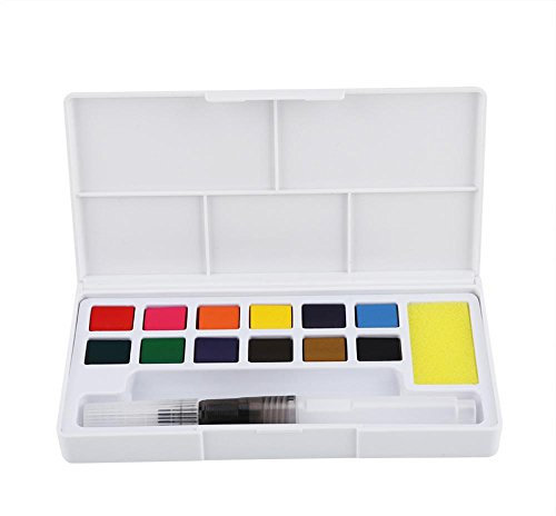 Aquarelle Palette Loisir Créatif Boîte De Peinture Aquarelle avec Stylo D'aquarelle et Eponge de Nettoyage pour Débutant Amateurs Artistes et Voyage(12 colors)