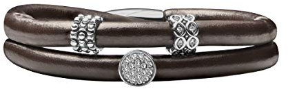 Quiges Damen Leder Wickelarmband Braun 44cm mit Charm Beads Versilbert Edelstahl Magnetverschluss
