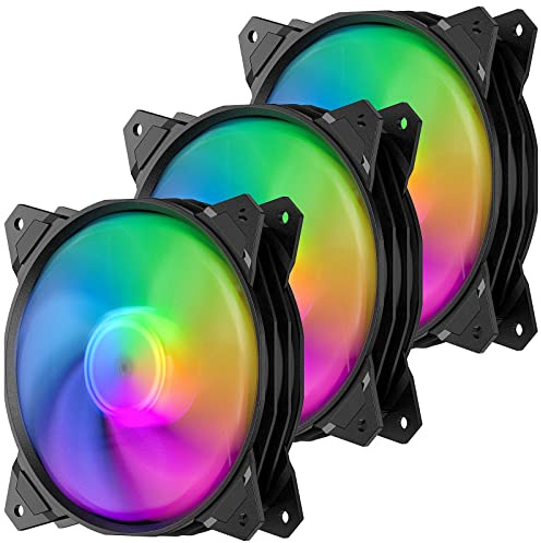 upHere PC-Lüfter, 120 mm, 3-polig, LED, Regenbogen-Lüfter, für PC-Gehäuse, sehr leise, 3 Stück Kühlung und Lüfter (PF120CF3-3)