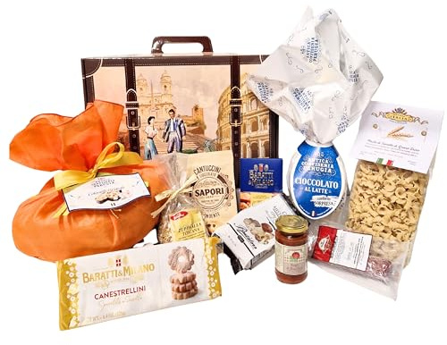 Speciale Italia – Viaggio di Pasqua, Cesto Regalo Gastronomico Pasquale con Colomba, Uovo di Cioccolato, Salumi e Specialità Italiane