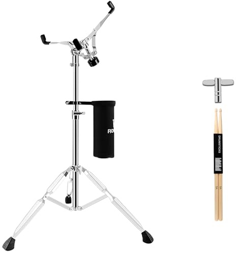 ROWELL Snaredrum-Ständer, leicht, doppelstrebig, für 25,4–35,6 cm Snaredrum-Pad, verstellbare Höhe 74,9–129,5 cm, mit tragbarer Trommelstöck-Tasche und Aufbewahrungstasche
