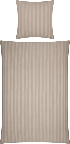 Erwin Müller Mako-Damast Bettwäsche-Set Fürth mit Streifen, Bettbezug, Taupe Größe 80x80 cm / 135x200 cm - temperaturausgleichend, Kochfest, mit Reißverschluss, 100% Baumwolle