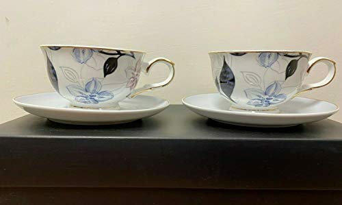 Jameson & Tailor Set of 2 Cup & Saucers Gift Set Blue Orchid Flower Teacups/Coffee Cups & Saucers Set
