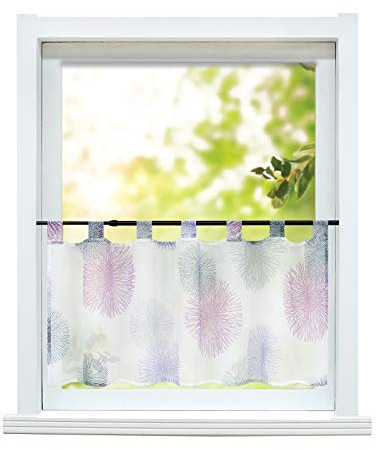 ESLIR Scheibengardine Küche Bistrogardine Modern Gardinen Transparent Kurzgardine mit Schlaufen Vorhänge Voile Lila HxB 45x90cm 1 Stück