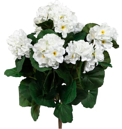 Seidenblumen Roß Geranie 38cm weiß ZF ohne Topf, Kunstpflanzen Kunstblumen künstliche Blumen Geranien Pflanzen Fensterbank, Home Decoration unechte Zimmerpflanzen, Deko Kunst Blüten wie echt