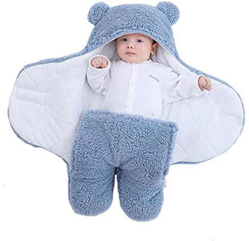 Baby-Schlafsack, Teddybär-Form, geeignet für 0–6 Monate, Plüsch-Babydecken, Unisex, leicht zu reinigen (3–6 Monate, blau)