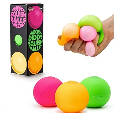 Tobar Neon Diddy Squish Ball taktile Fidget Toys (3 Stück) Verschiedene Designs und Farben 39999, 5.4 x 5.4 x 5.4 cm