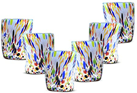 Gocce di Murano Juego de 6 vasos Goto de cristal de Murano soplado de 300 ml, hecho a mano, de colores, paquete de 6 copas de agua elegantes y preciosas, fabricado en Italia (multicolor, 6)