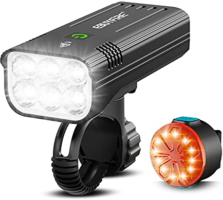 EBUYFIRE 3000 Lumens USB Rechargeable Bike Lights Set, 6 LED Super Bright Bicycle Headlight Front Lights and Rear Taillight, 5 Light Modes 5200 mAh Fits all Bicycles, Mountain,Road