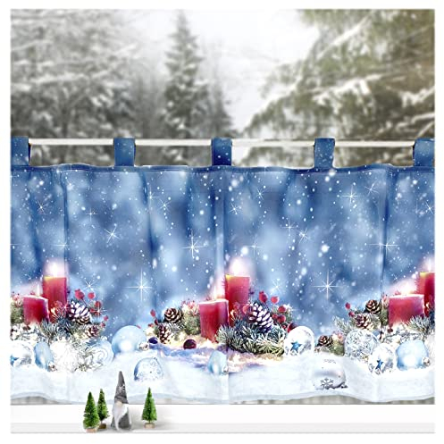 heimtexland ® Scheibengardine Weihnachten Dekoration Fenster-Deko Küchen Gardine 45x120 cm Typ651 (Kerzen 2)