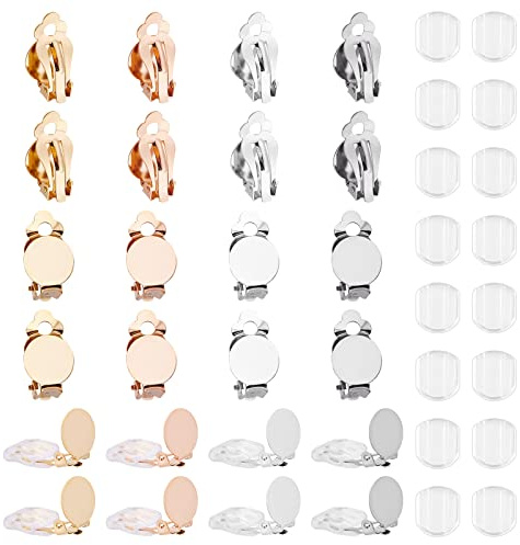 UNICRAFTALE 32 Stück Ohrring Clip 4 Farben Clip-On Ohrring Konverter Edelstahl Runde Flache Rückseite Tray Ohrring Clips Mit 32 Stück Ohrring Pads Nicht Durchbohrte Ohrringe DIY Ohrringherstellung