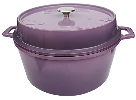 Grillfürst farbig emaillierter Dutch Oven ca. 9 Liter Fassungsvermögen - stabil stehender Gusseisentopf ohne Füße, lilafarbene kratzfeste Emaillierung, multifunktional, ca. 21 x 40,4 cm, DO9