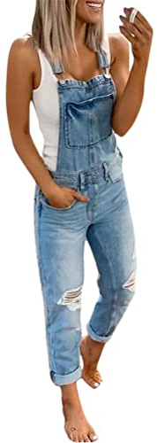 Onsoyours Salopette Donna Jeans retrò in Denim Lunga Regolabile Cinturino Senza Maniche Tute Baggy Pantaloni Dungarees Overall Jumpsuit con Tasche