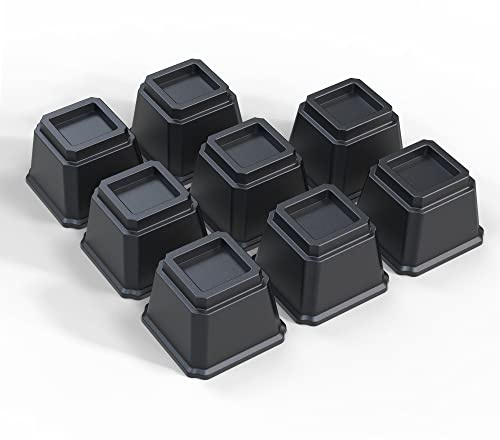 Ahasolid Betterhöhungen 4 Zoll Schwerlast Möbelerhöhungen für Bettrahmen Couch Schreibtisch Stuhl Hebt bis zu 0,7 kg 8er Set Schwarz
