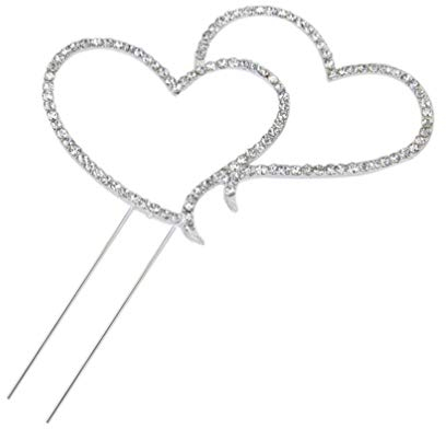 FOMIYES Silber Hochzeitstortenfigur Mit Kristall-doppelherzen Design Tortenstecker Für Hochzeitstorte Dekoration