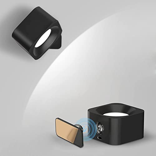 LED Wandleuchte Innen, Akku Wandlampe LED Dimmbar mit USB-Ladeanschluss, Touch Control 3 Helligkeitsstufen, 360° drehbare mit Speicherfunktion, Batterie Wandbeleuchtung Magnetisch Nachtlicht Kabellose