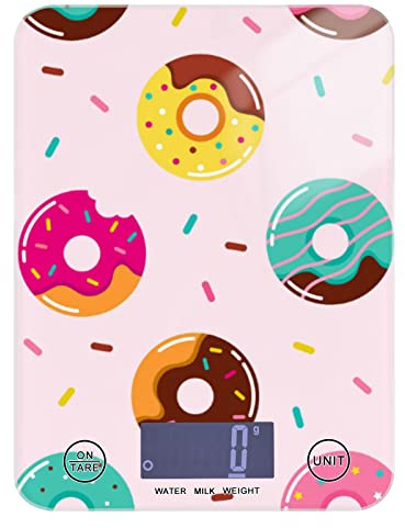 Seamless Colorful Sweet Donuts on Pink Tempered Glass Kitchen Scales, Digital Weight Grams and Oz Food Scales for Cooking Baking Meal Prep Home Weight Loss Health Diet
