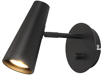 DAWALIGHT Dimmable Wall Spotlights with Switch LED 5W 3000K Warm White GU10 Single Wall Light Indoor Adjustable Wall Sconce for Living Room Bedroom Hallway Hotel, Aluminum, Black