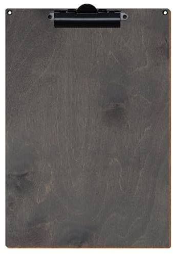 Bütic Holz Klemmbrett Standardform Grau für DIN A3 A4 A5 A6 mit 2 Ösen aus 3mm starkem Birkensperrholz mit Klarlack versiegelt