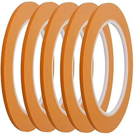 JINBING Vinyl Fine Line Fineline Automotive Pinstriping Masking Tape Painter Tape for Curves Orange (3mm 5Roll)