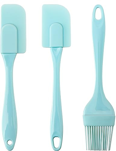 Teigschaber Silikon 3-teiliges Set Silikon Küchenhelfer Hitzebeständiges Silikon Spatel Antihaft Silicone Spatula mit Silikonbürste Silikonschaber zum Kochen, Backen und Mischen (Blau)