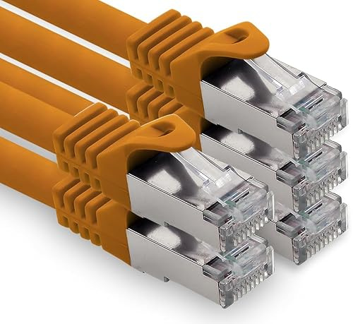 freiwerk 1,5 m - orange - 5 pièces câble réseau CAT.7 câble de raccordement Ethernet Lan S-FTP LSZH PIMF 10GB s prise RJ45 Cat6a