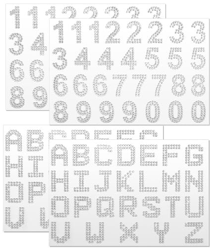 112 Stk Glitzer Buchstaben Sticker Strass Zahlen Klebebuchstaben Klein, Buchstaben Aufkleber 26 Großbuchstabe Und 0-9 Zahlen Strasssteine Selbstklebend Für DIY-Basteleien (Silber)