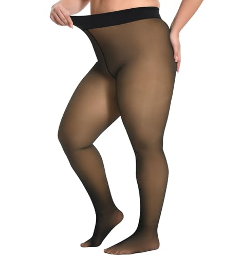 MANZI Fleece Lined Tights Plus Size Thermal Fake Translucent Pantyhose 3XL-4XL