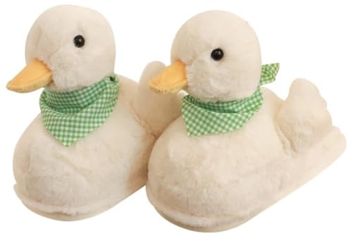 VTTDB Duck Slippers Women Fuzzy Animal Plush Winter Indoor House Slides Warm Fluffy Slipper(8.5-9,White,Female,adult,US_Footwear_Size_System,Adult,Medium,Women,Numeric Range,8.5,China,9)