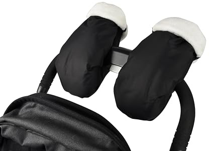 BEABA Waterproof Fleece Lined Universal Stroller Gloves, Hand Warmer Muff, Anti-Freeze Stroller Mittens for Handlebars, Baby Winter Essentials, Black