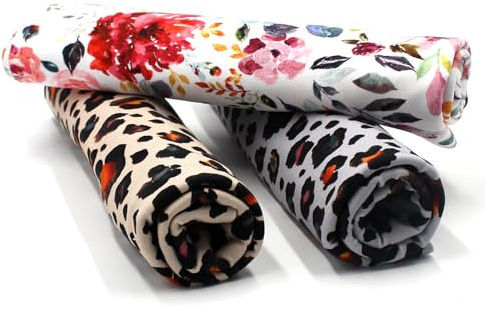 VmG-Store Stoffpaket 3x Jersey je 0,5m zum Nähen von Kinderkleidung Kinderstoff Jerseystoff Paket (Blumen Leoprint Set02)