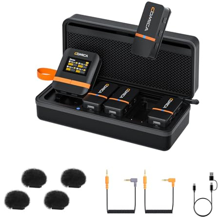 COMICA Vimo Q 4-Channel Wireless Lavalier Microphone with CalMix Noise Cancellation, USB-C Output, 656ft Range, Wireless Microphone for Camera, Smartphone, PC Video Record, Vlog and Livestream
