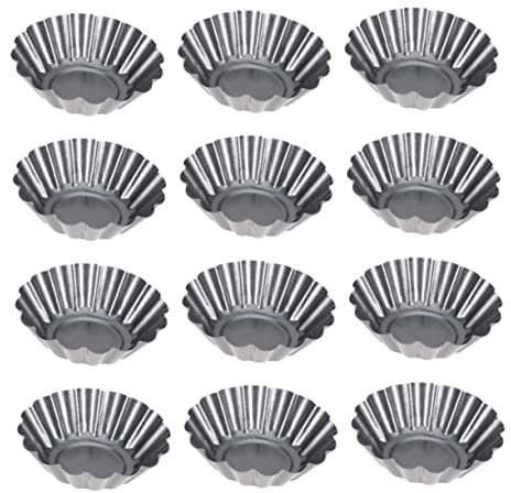VINTORKY Non-Stick Carbon Steel Tart Pans 12pcs Reusable Flower Muffin Baking Molds Chrysanthemum-Shaped Cupcake Moulds for DIY Kitchen Desserts 2.95 Inch Black