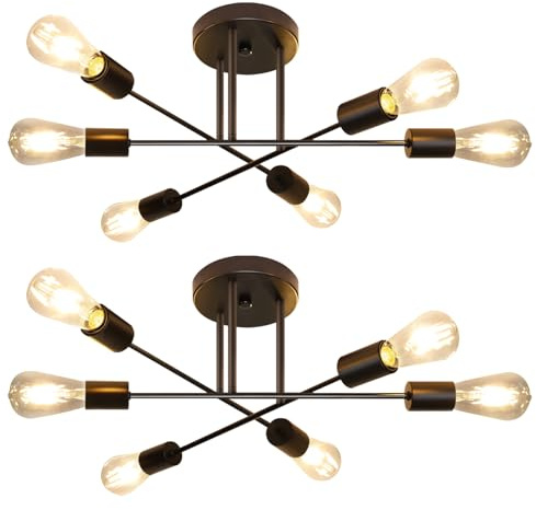 CBJKTX 2ER Deckenlampe Vintage Deckenleuchte Retro 6 Flammig | Wohnzimmerlampe Industrie E27 Kronleuchter Schwarz Schlafzimmerlampe Industriellampe Esstischlampe Rustikal ohne Leuchtmittel