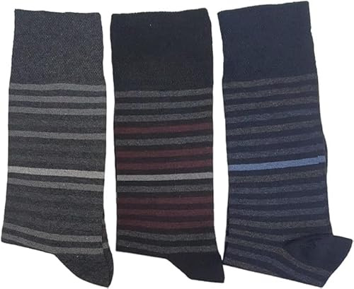 HAJRA® 3 par Bigfoot diabetesstrumpor för män breda mjuka ankel icke-elastiska ödemavänliga svullna fötter icke-bindande Sox UK storlek (11-14), Flerfärgad rand (3 par), 45-48 EU