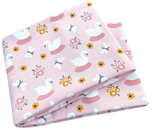 Wollhuhn ÖKO MINI Kinder Breites Elastisches Stirnband/Haarband Deutsche Herstellung Bequem Baumwolle (KU 48-52) (Schwäne/Blumen Altrosa)